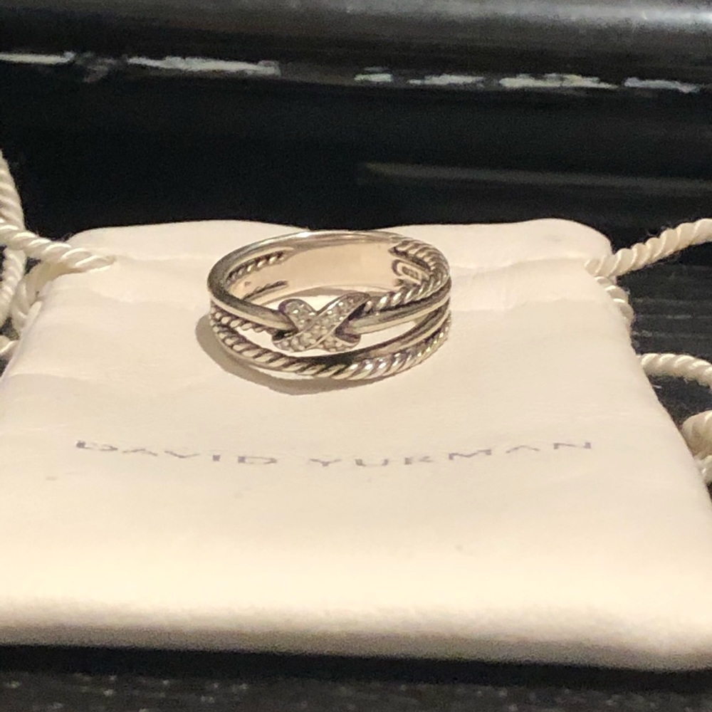 David Yurman Silver and Diamond X Crossover Ring